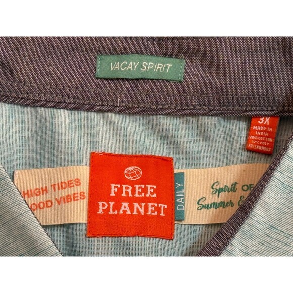 FREE PLANET Men's Short Sleeve Button Down Shirt Blue 3XL - Picture 4 of 5